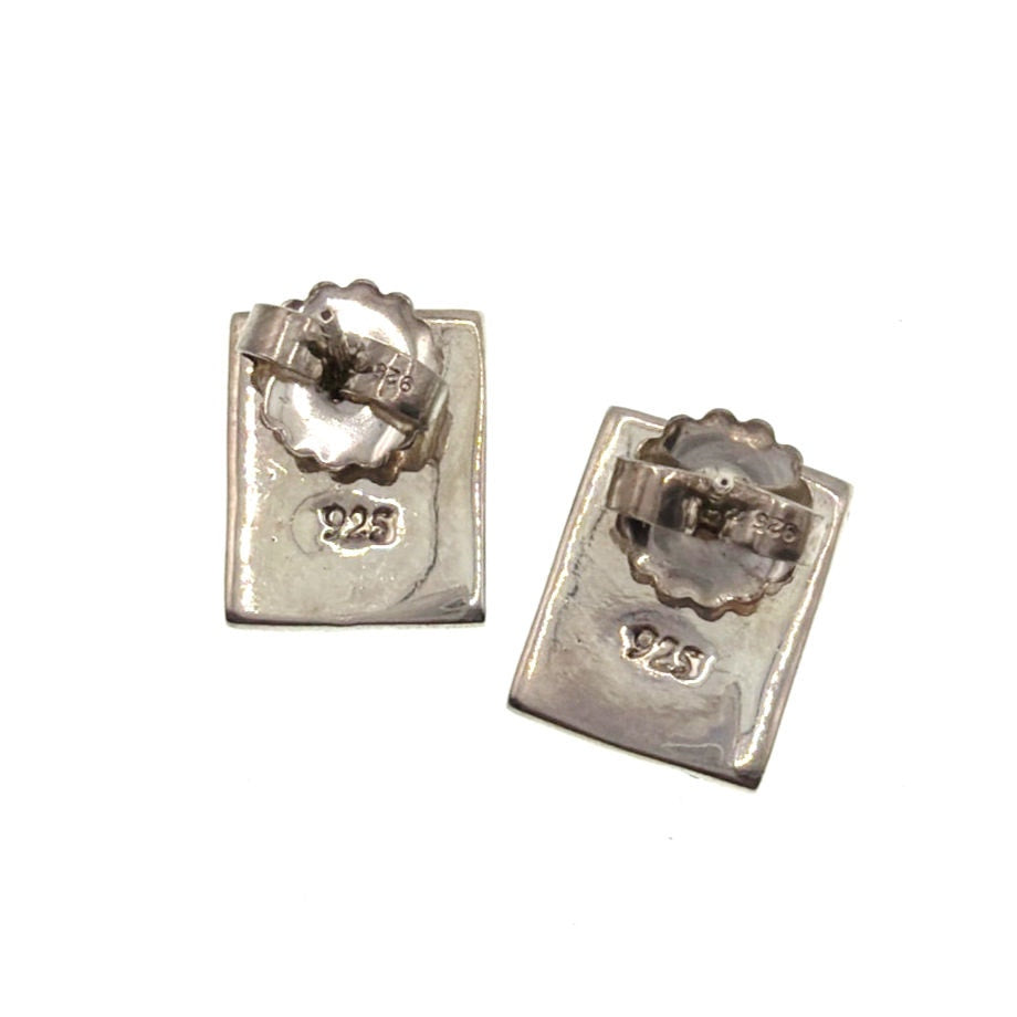 Sterling Silver Onyx and Mother of Pearl Studs Earrings