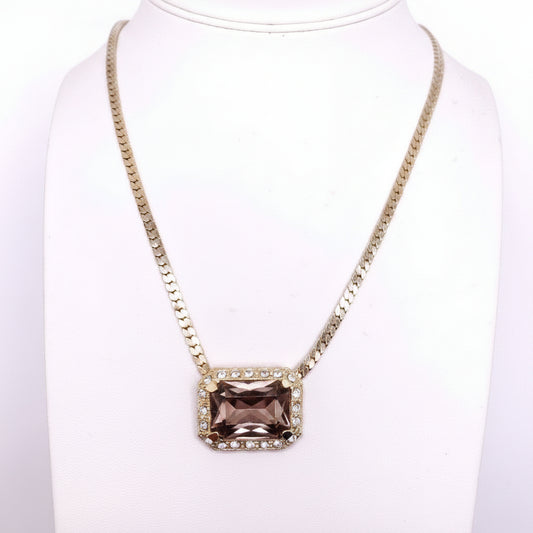 Vintage Beautiful Smoky Glass Pendant with Gold Tone Chain 16"