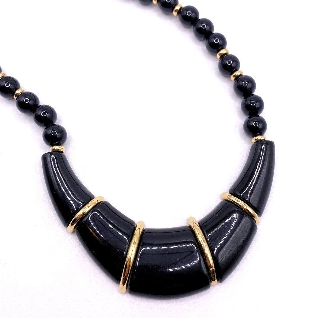 Napier Vintage Black and Gold Lucite Necklace 20”