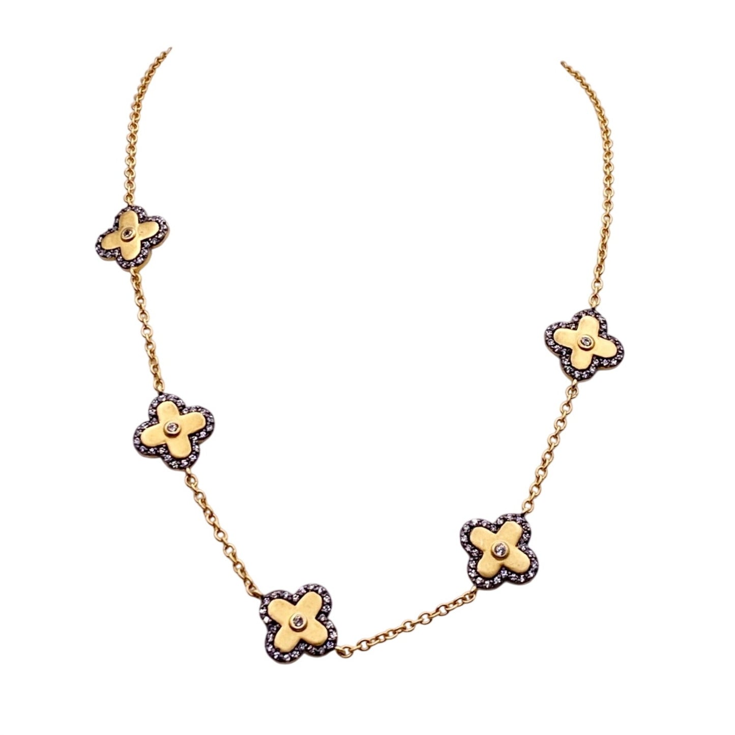 Freida Rothman Gold Vermeil Sterling Silver Clover flower Necklace 18.5”
