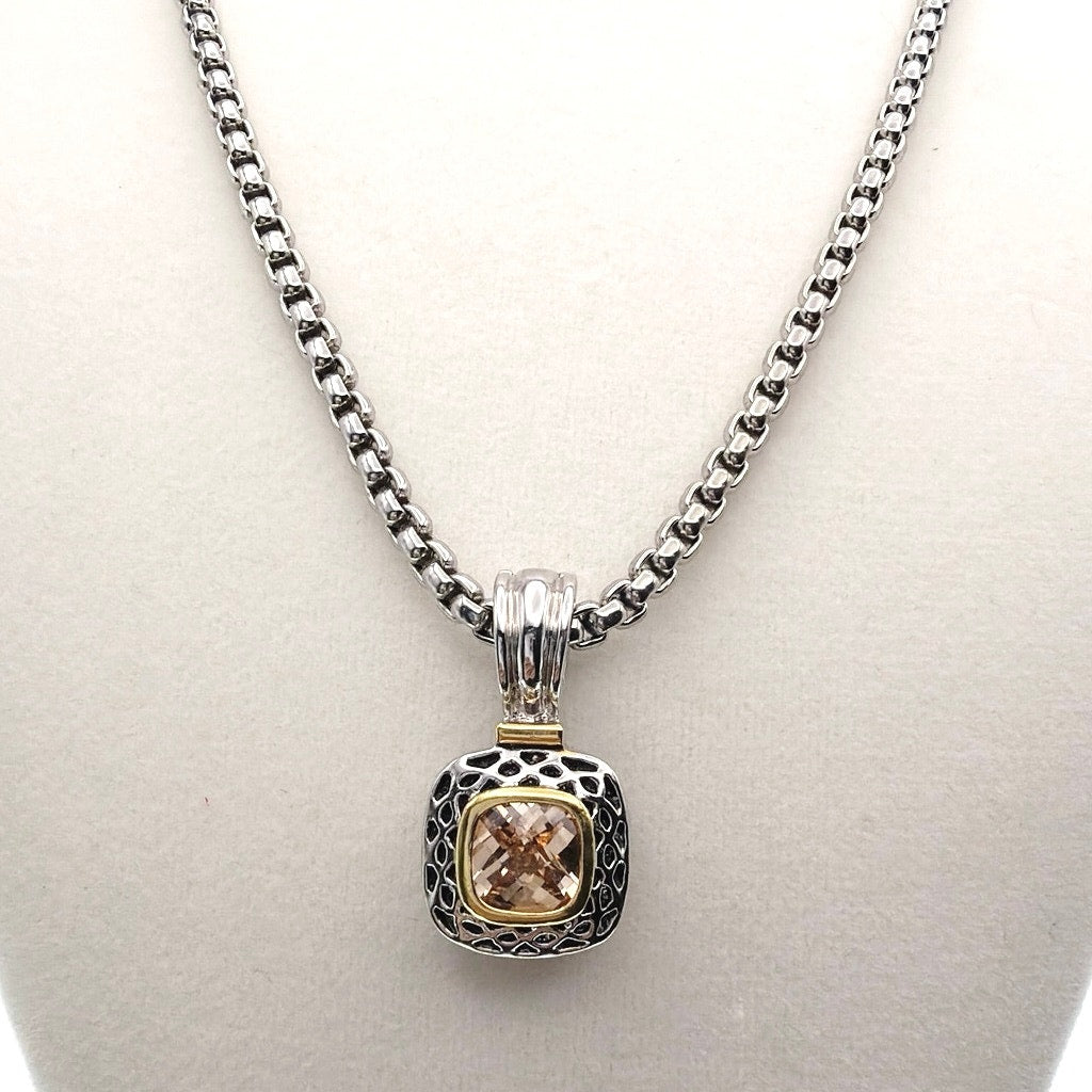 Vintage Silver Tone Retro Style Necklace With Topaz Tone Cubic Zirconia 18”