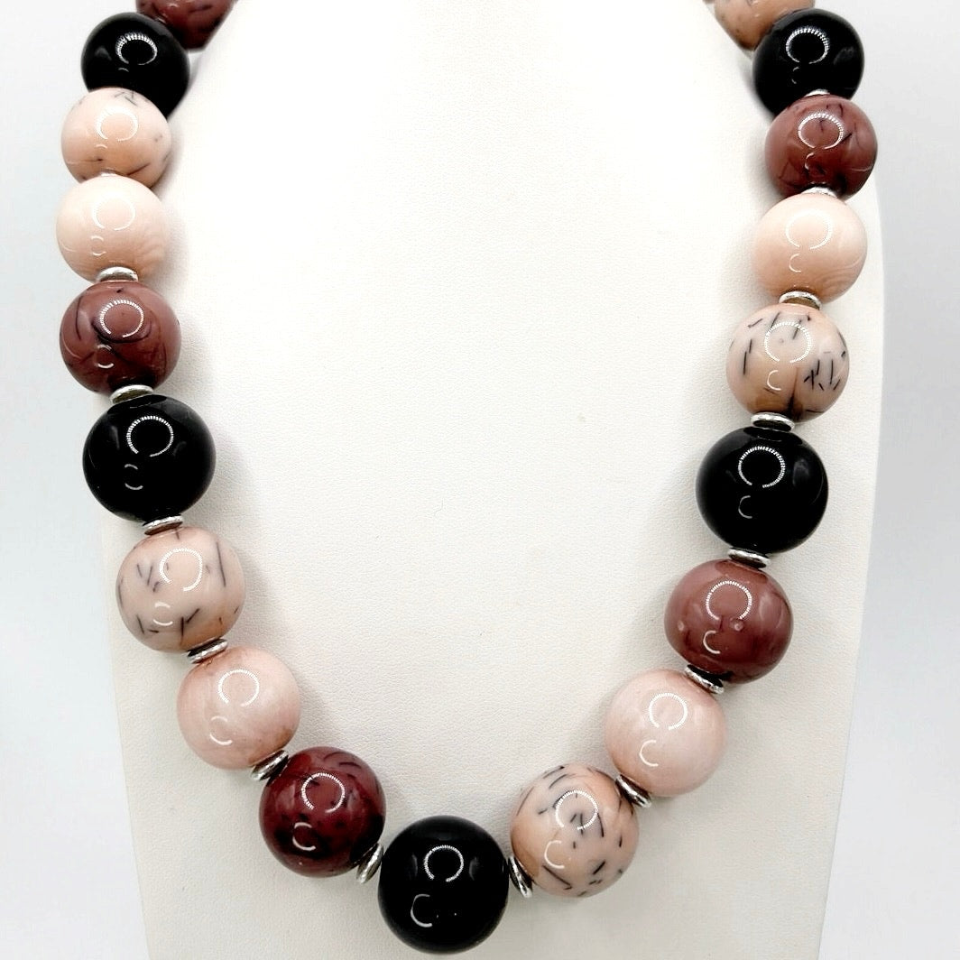 Vintage Lucite Confetti 12mm Beads Necklace 16”