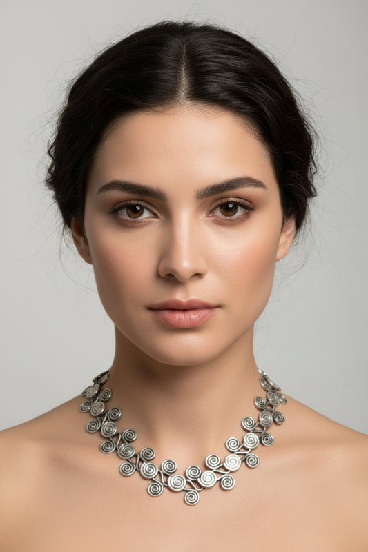 Silver Tone Vintage Arabic Art Metal Adjustable Necklace 22”