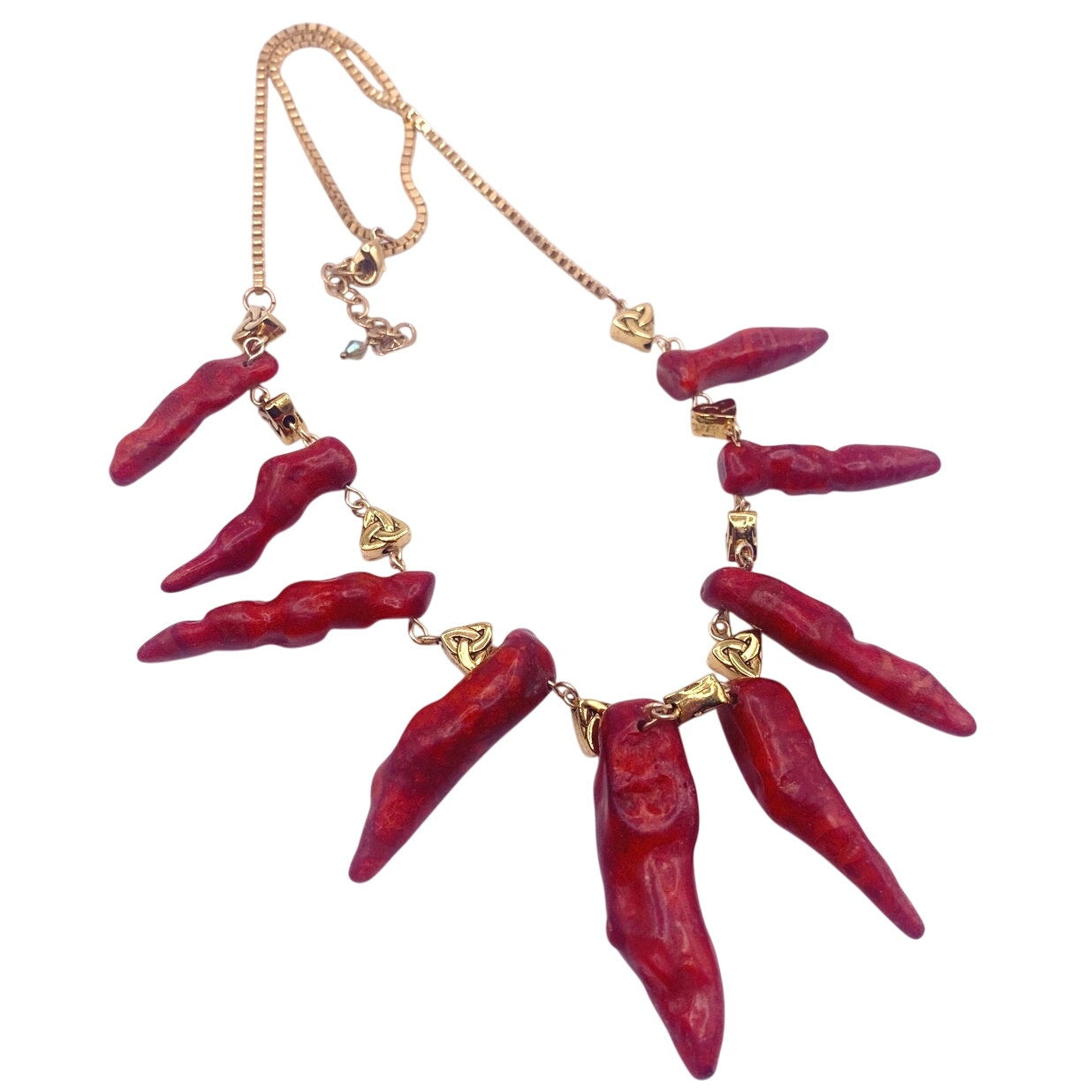 Red Coral Horns Charms Necklace 22”