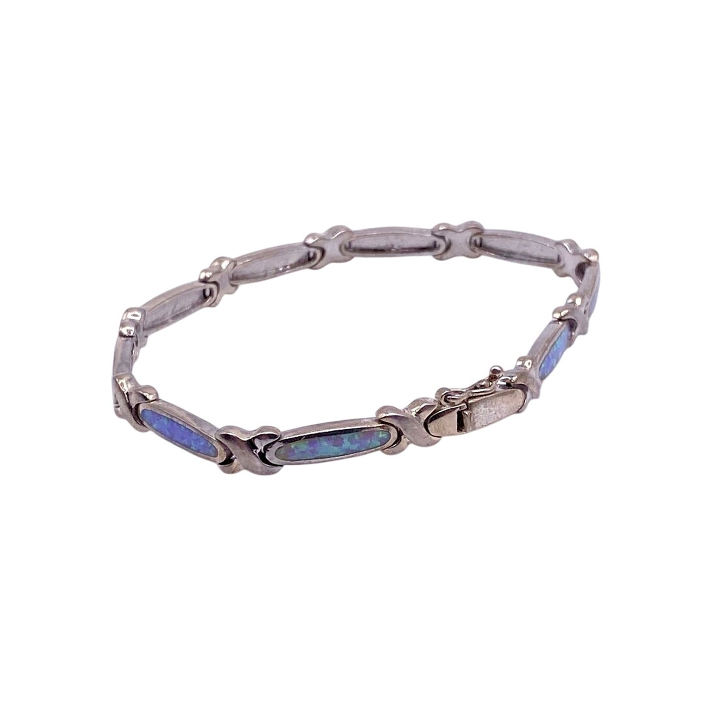 Sterling Silver and Opal Tennis Bracelet Size 7