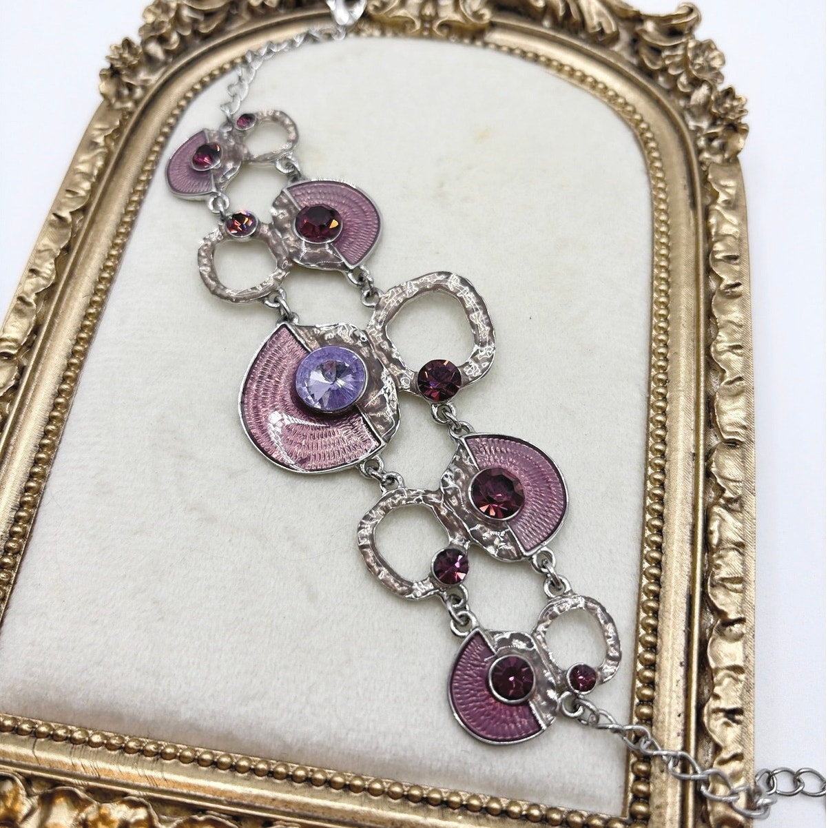 Purple Boho Enamel and Rhinestones Adjustable Bracelet Sizes 5-8.5 inches