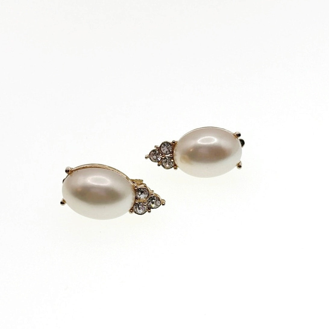 Trifari Faux Pearl Clip On Earrings
