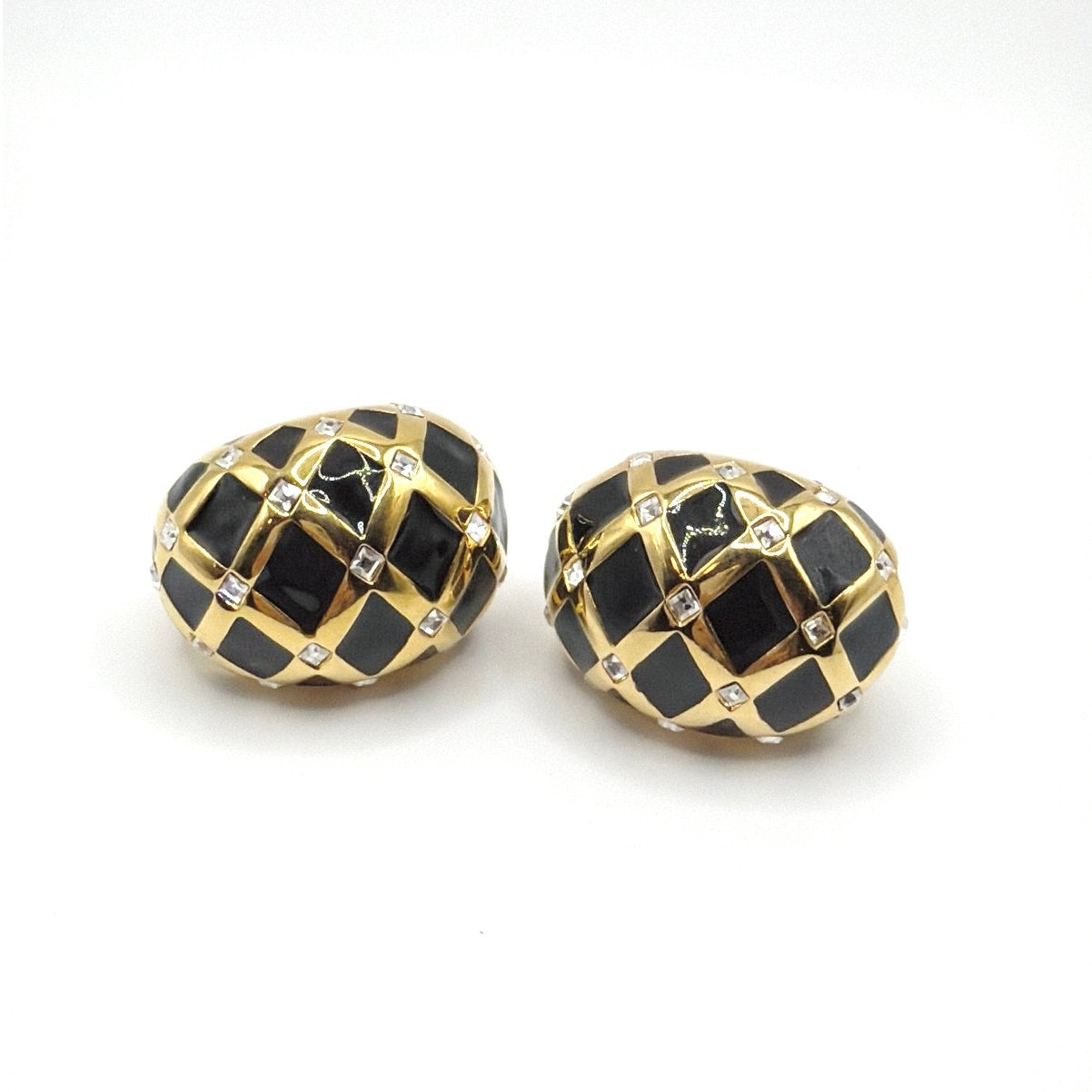 St John’s Black Enamel and Rhinestones Statement Clip On Earrings