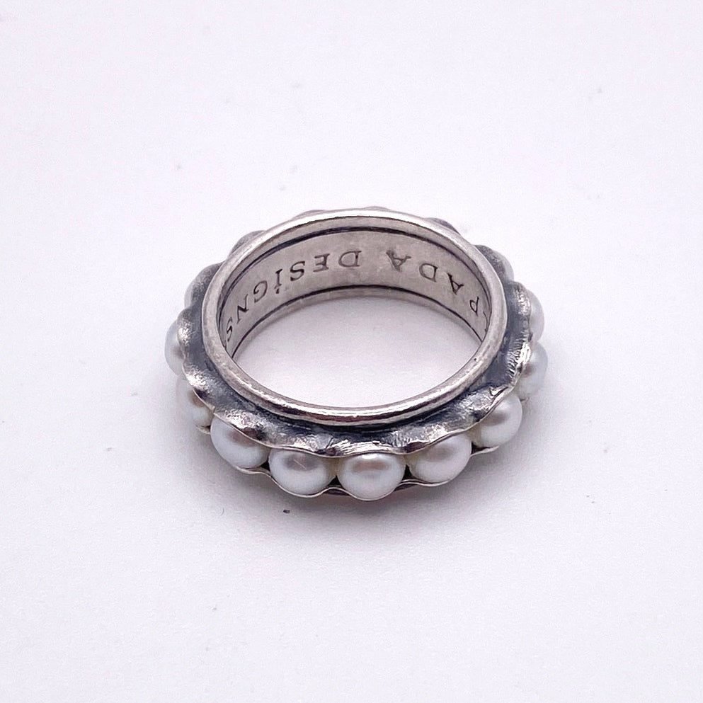 Silpada Sterling Silver Ring Fresh Water Pearl Band 7”