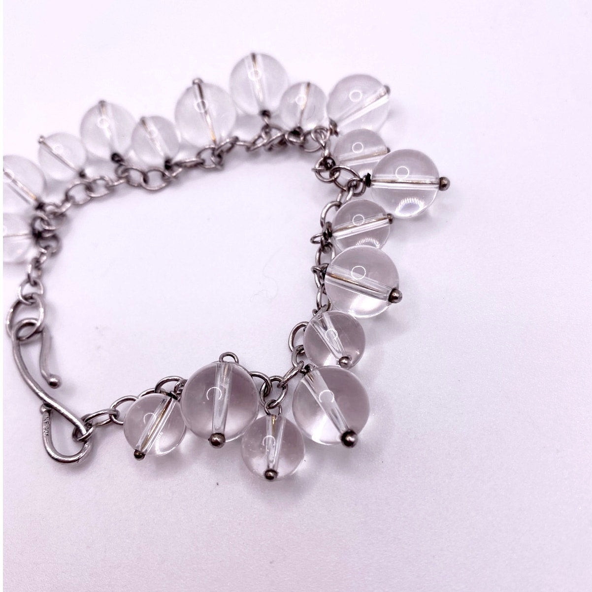 Vintage Sterling Silver and Quartz Crystal Bracelet Charms 7.5”
