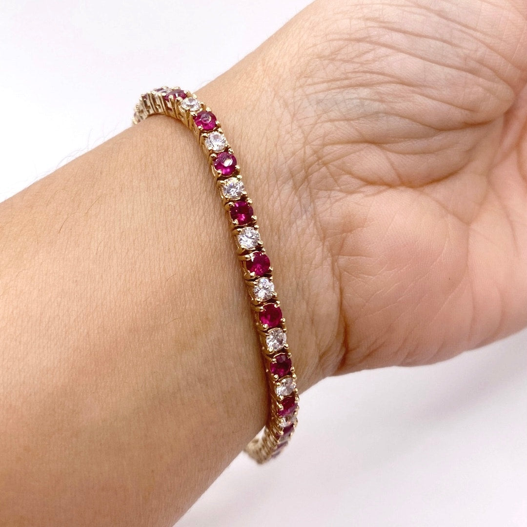Vintage Gold Vermeil 925 and Rubies Tennis Bracelets Size 7