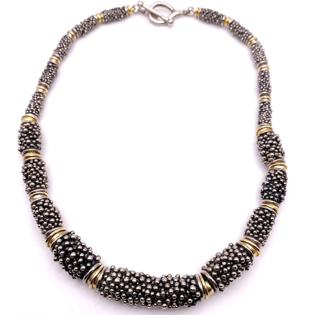 Texture Barrel Charms Vintage Silver Tone Necklace 16 inches