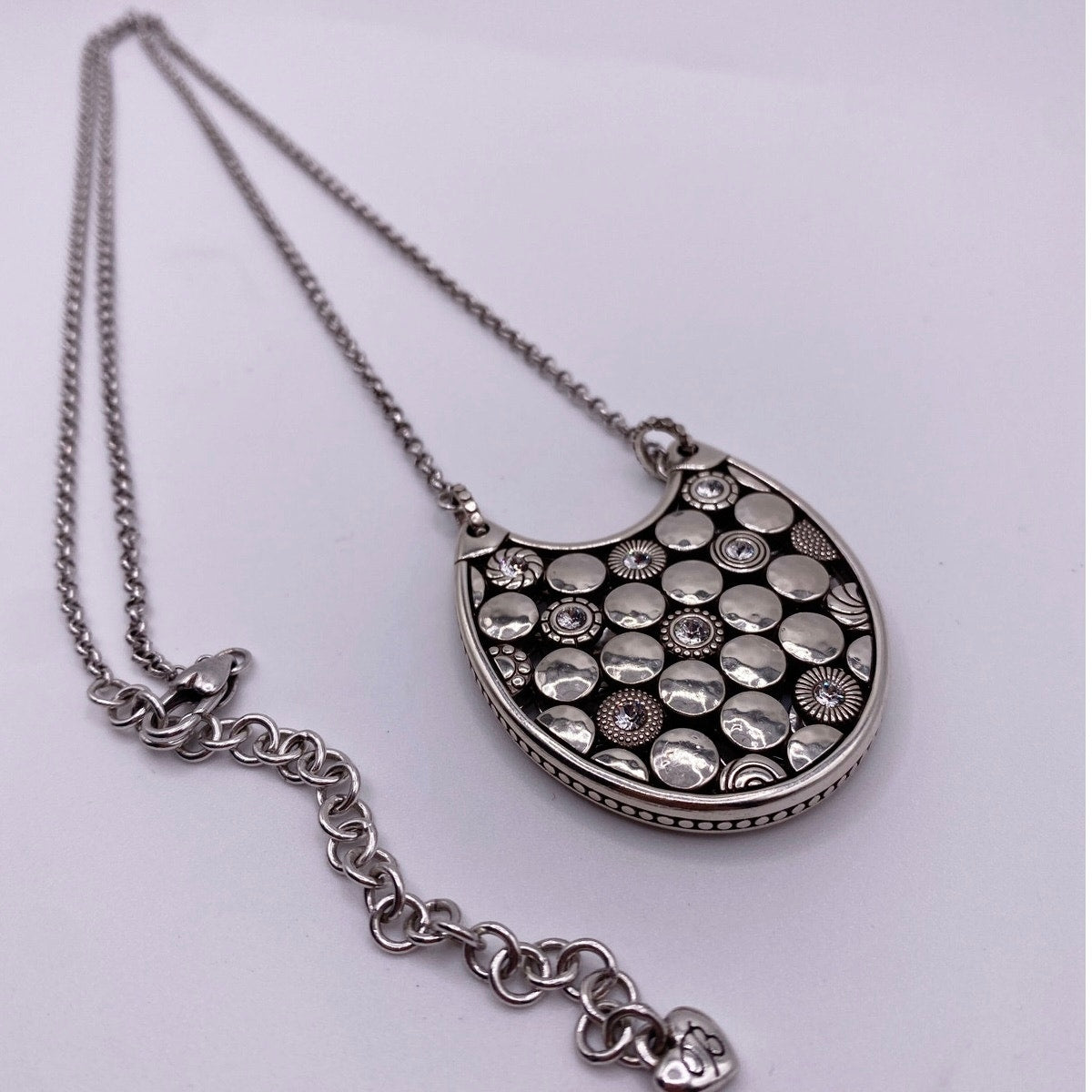 Brighton LUNA Reversible Crystal Long Silver Statement Necklace 28”