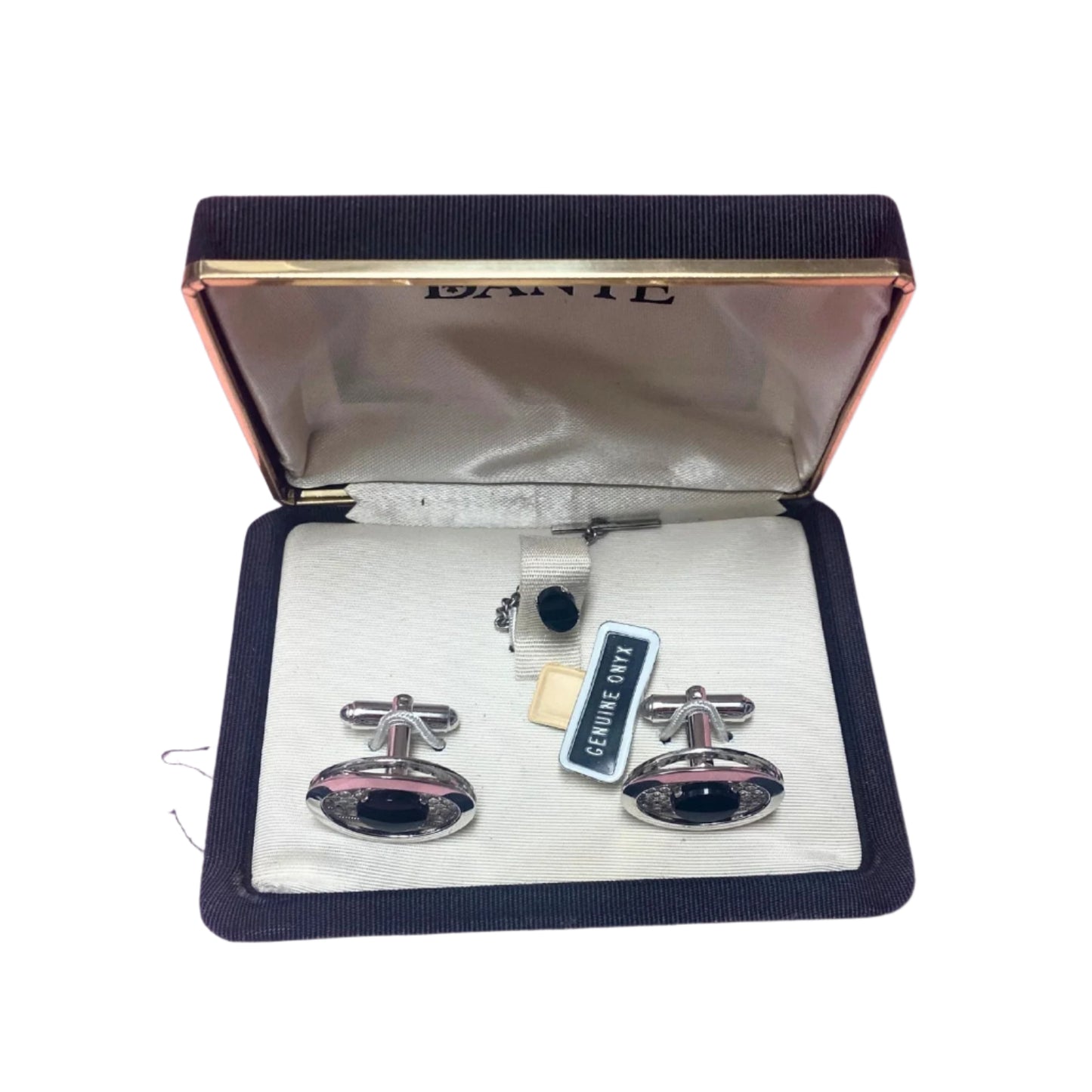 Dante Silver Onyx Cufflinks and Tie Tack Set