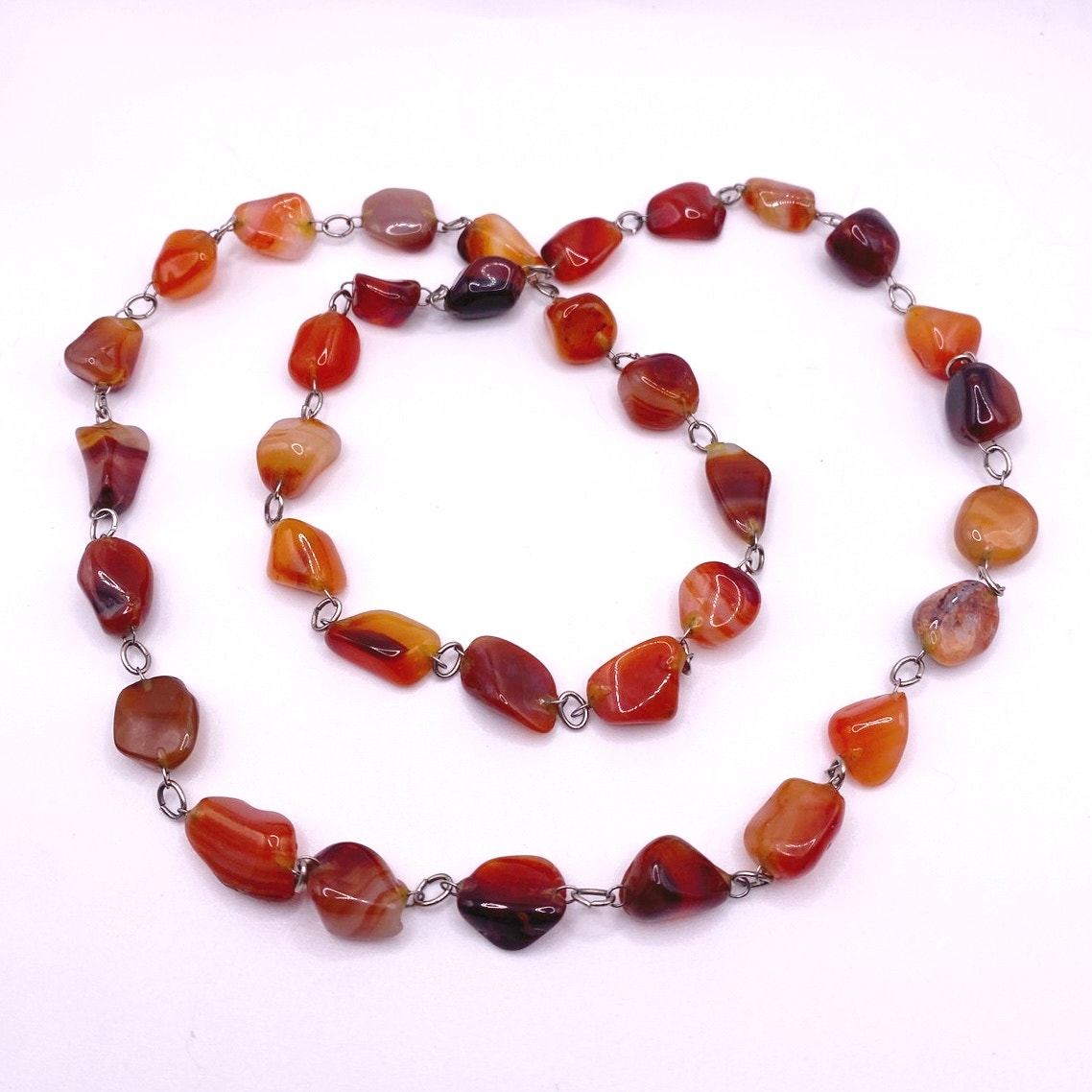 Vintage Large Carnelian Stones Necklace 30”
