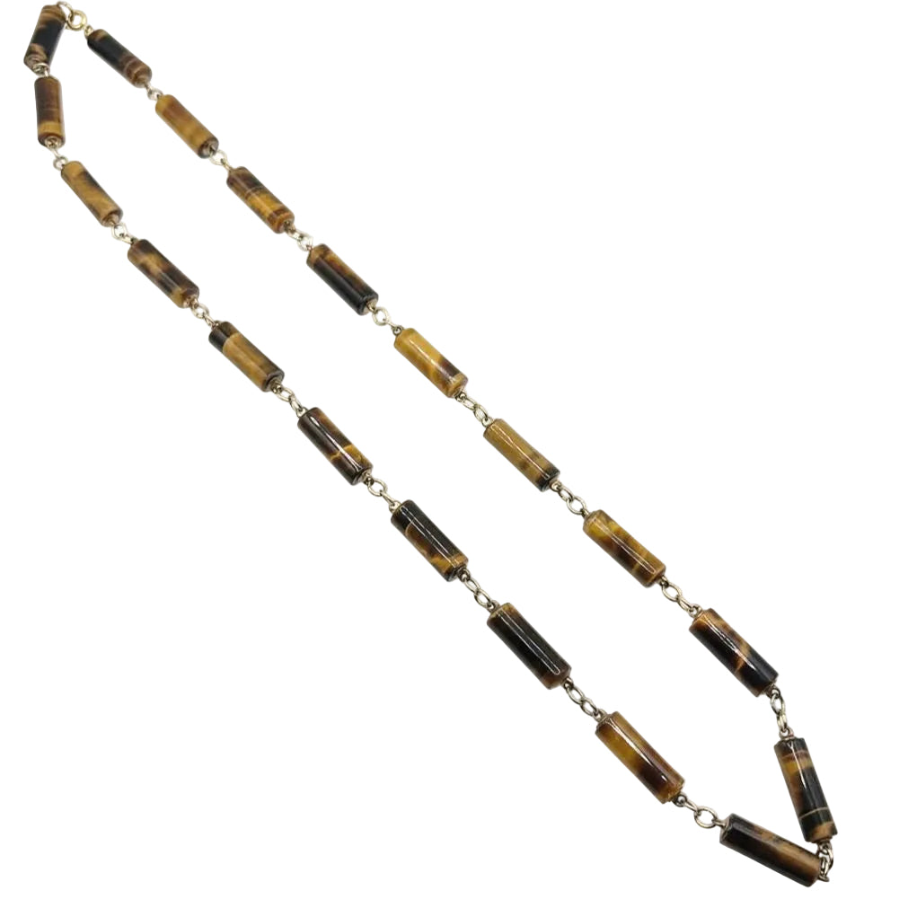 Tiger Eye Retro Barrel Beads Necklace 22”