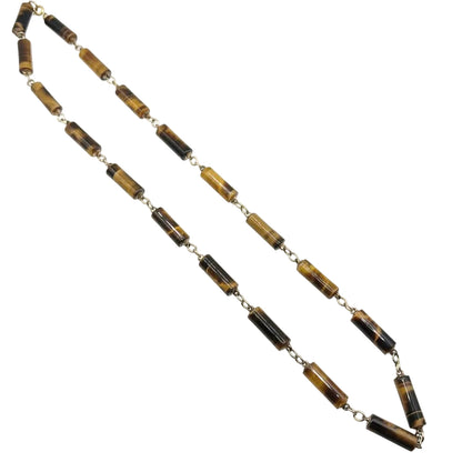 Tiger Eye Retro Barrel Beads Necklace 22”