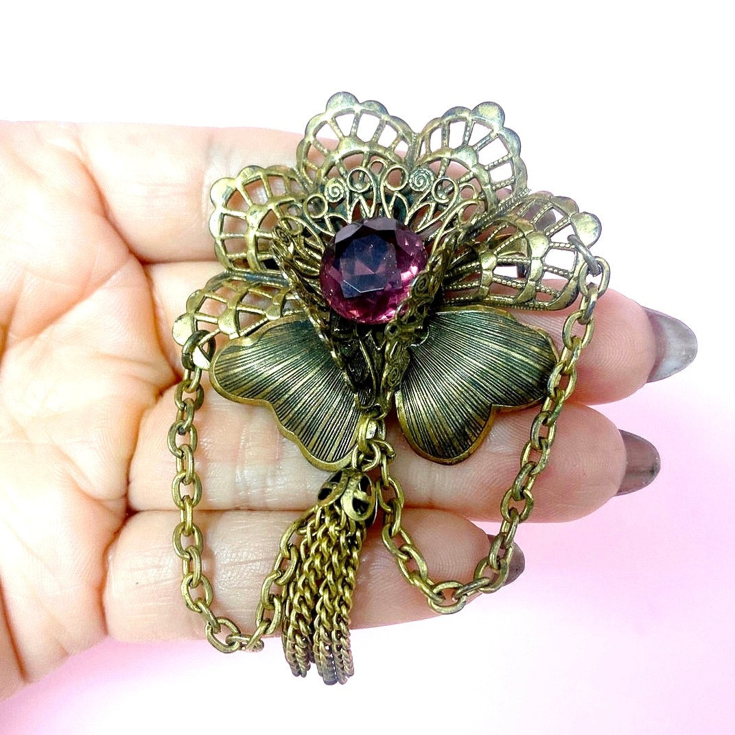 Art Deco Brooch Czech Glass Stone
