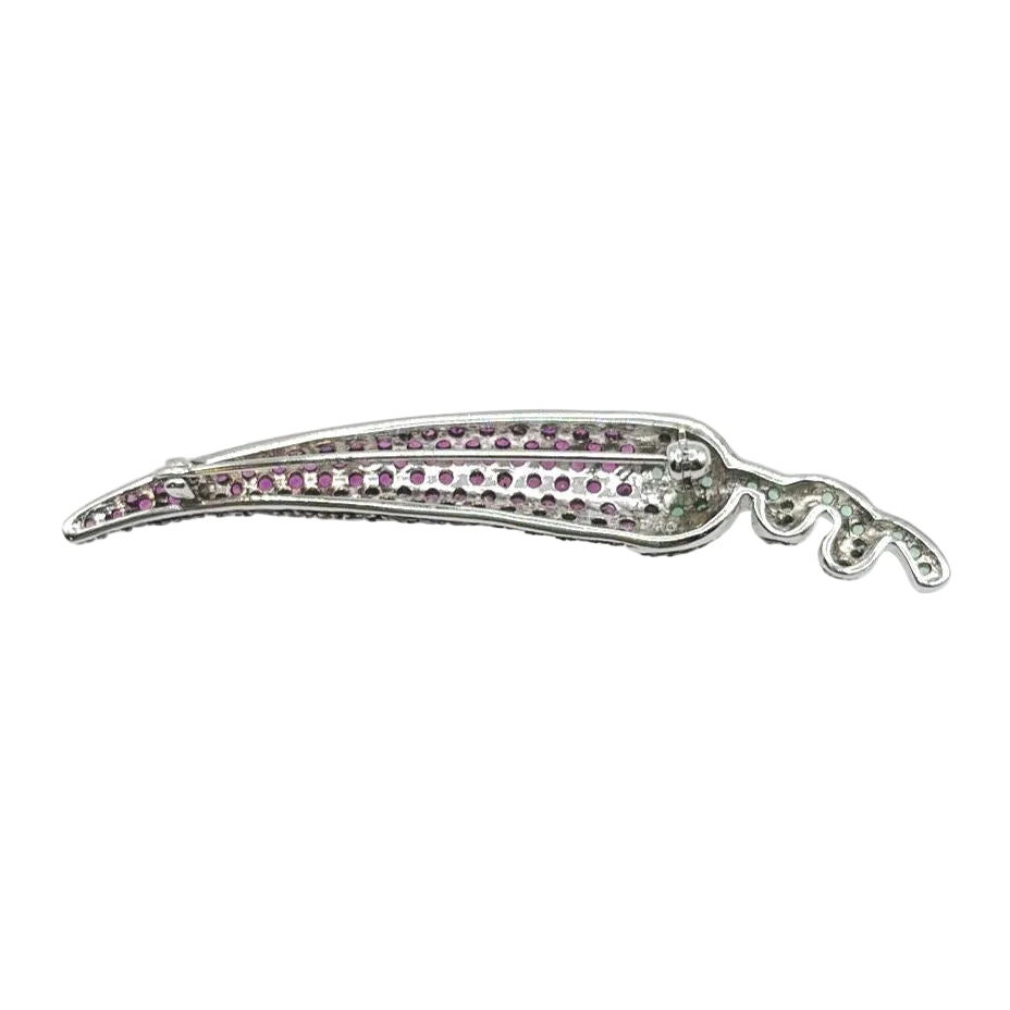 Sterling Silver And Rubies Chili Pepper Brooch