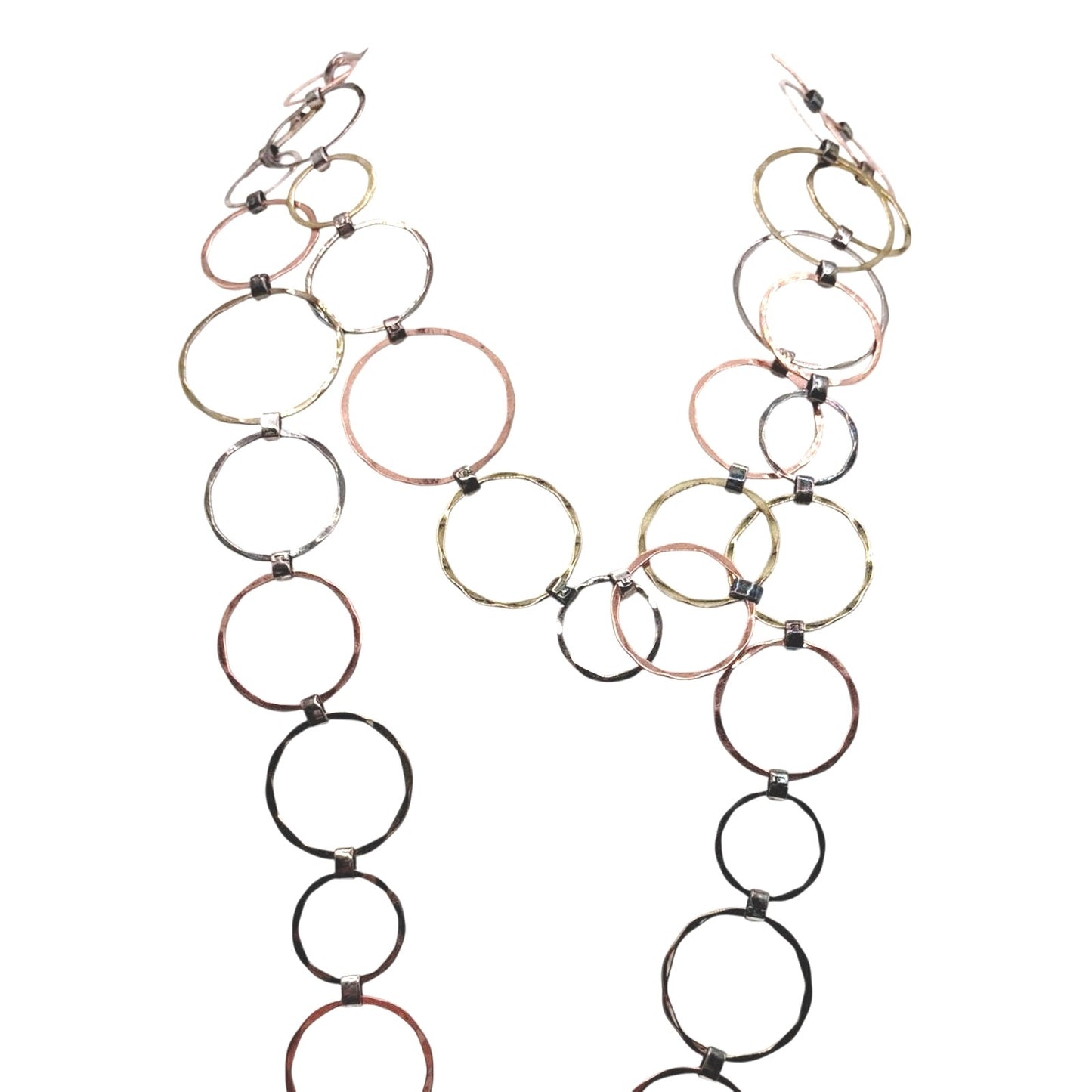 Robert Lee Morris Sterling Circles Necklace 42" RLM 14K Gold Copper 925 Silver