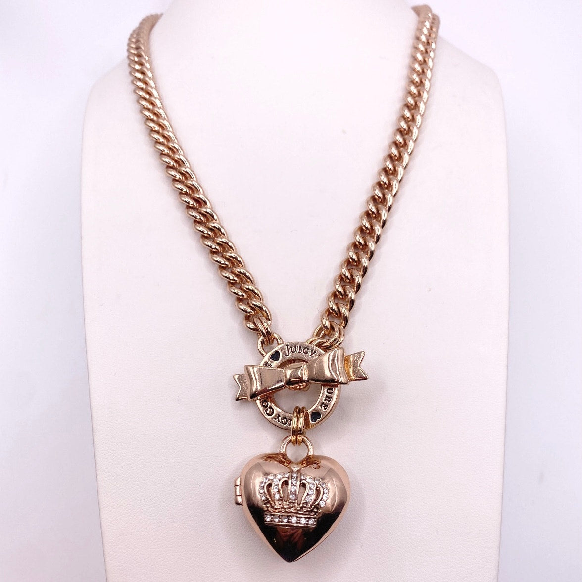 Juicy Couture Vintage Necklace Heart Locket and Bow Toggle Clasp 16”