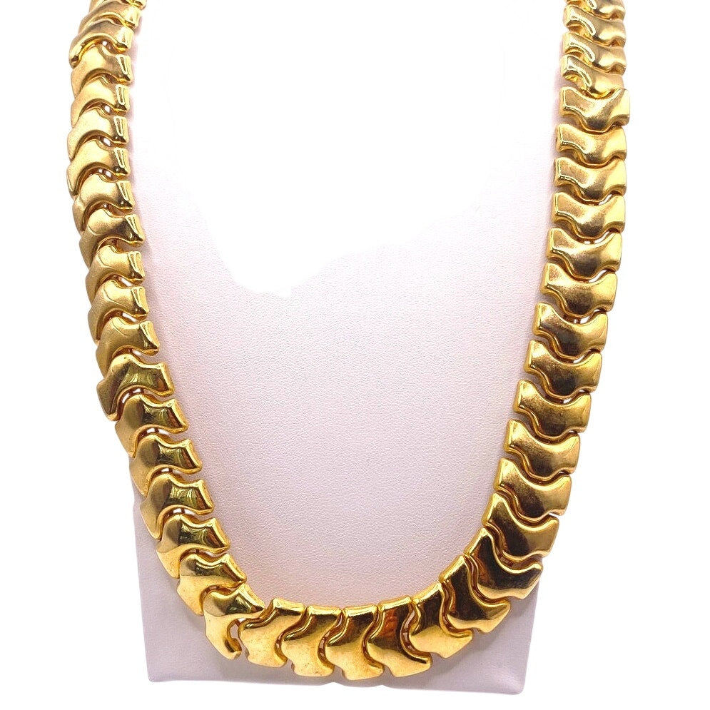 Vintage Gold Tone Necklace Retro Style With Panels Design 22”