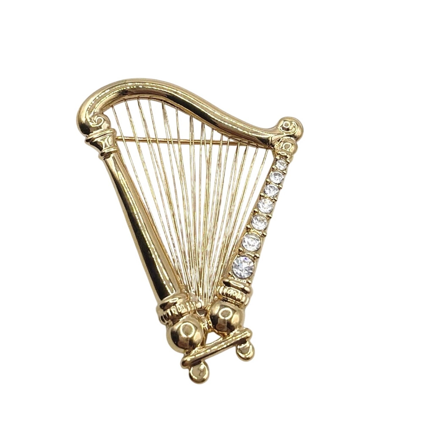 Vintage Harp Brooch Gold Tone 2”
