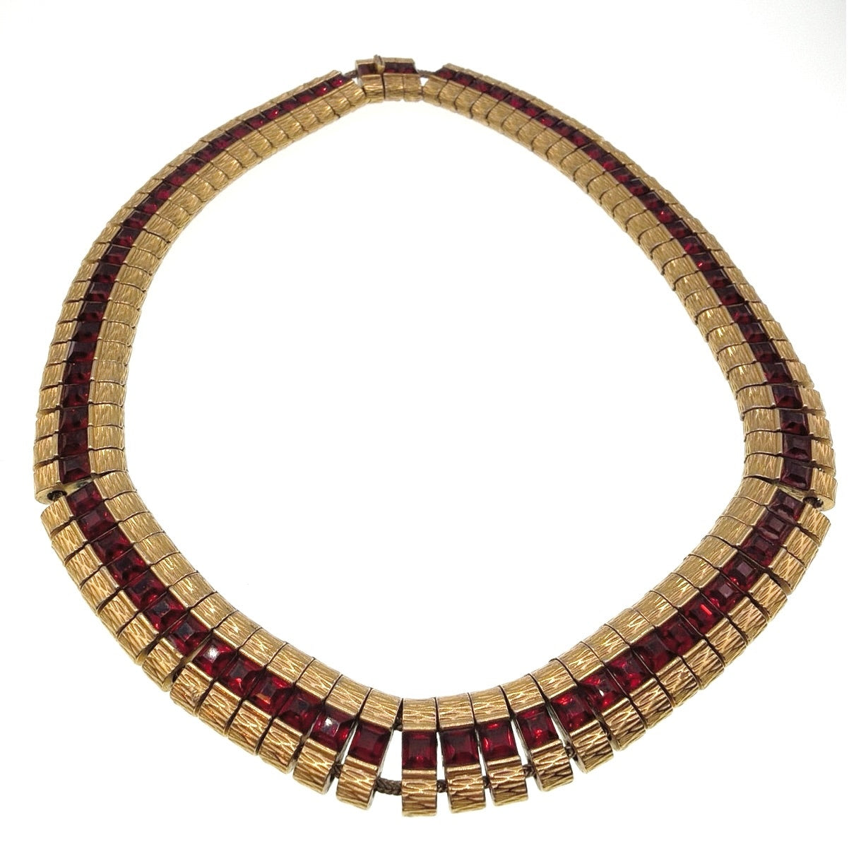 Ciner Signed Red Square Rhinestones Collar Necklace 16”