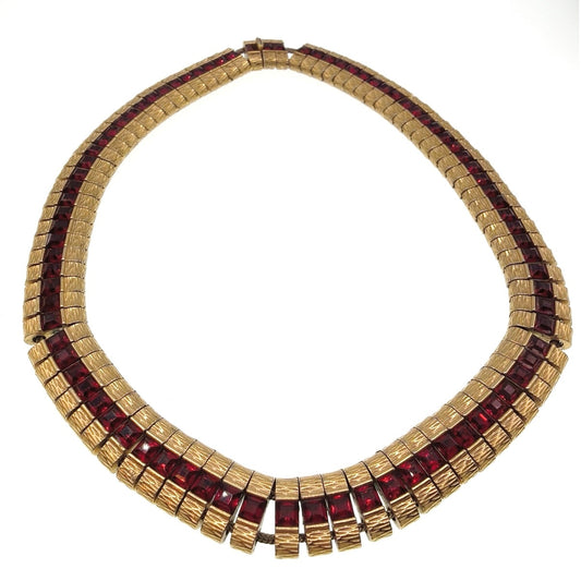 Ciner Signed Red Square Rhinestones Collar Necklace 16”