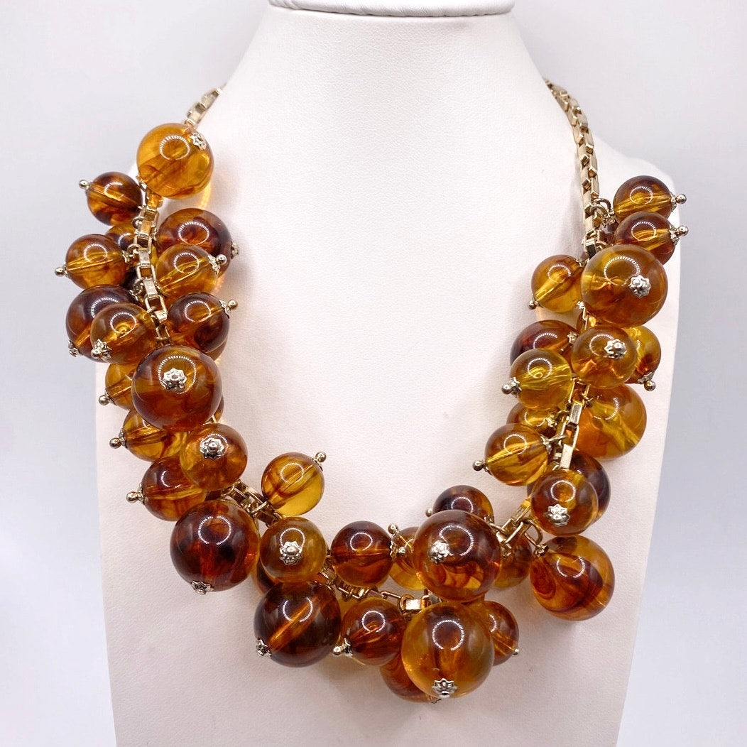 Ann Taylor Vintage Amber Lucite Beads Cha Cha Necklace 17”