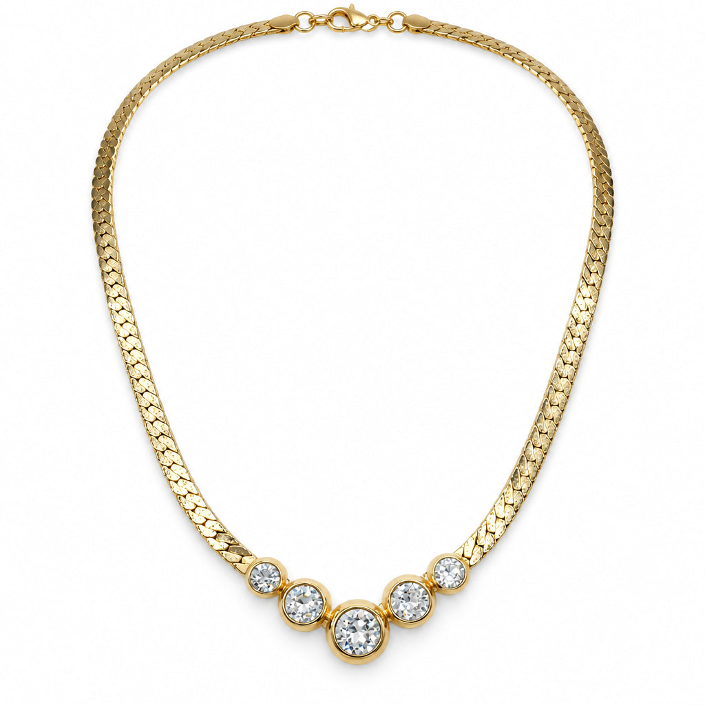 Retro Gold Tone Necklace With Sparkly Rhinestones 17”