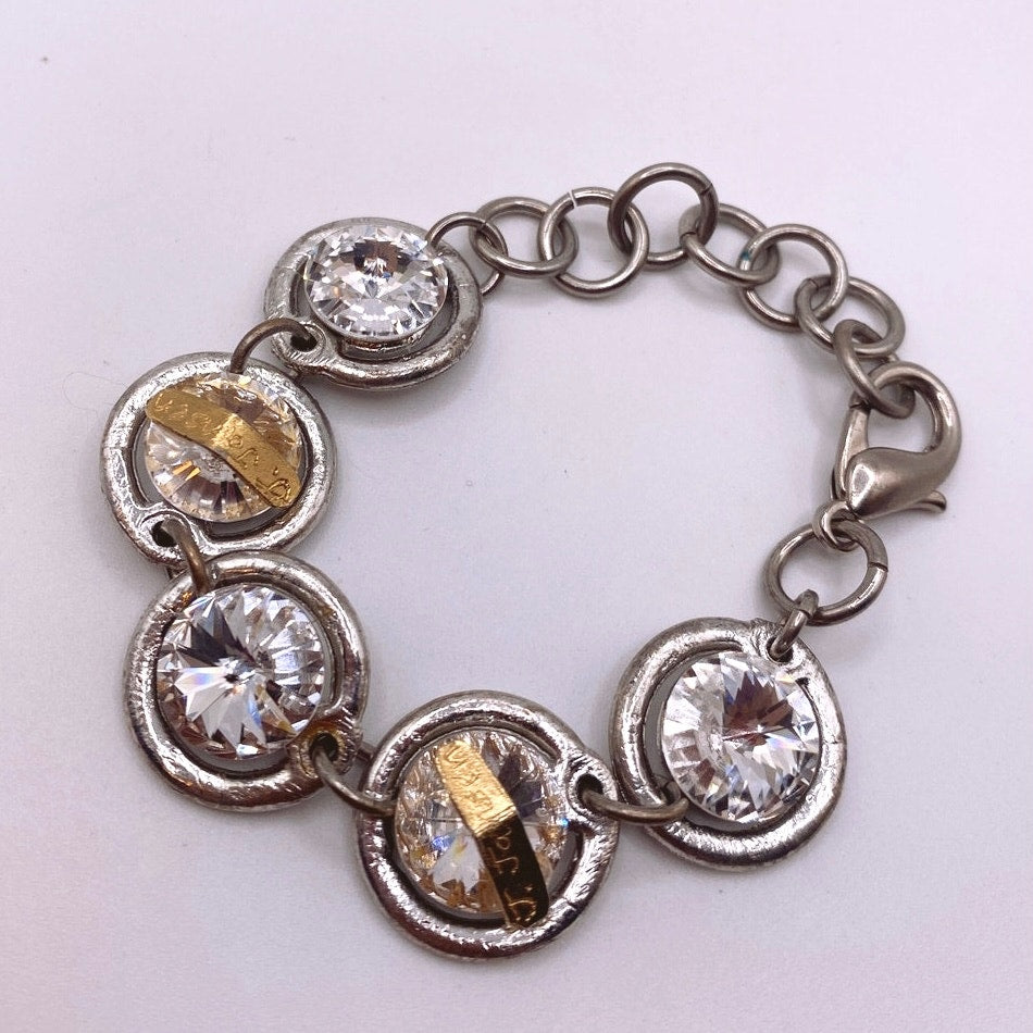 Vintage Artist Signed J Jansen Modernist Bracelet With Swarovski Crystals