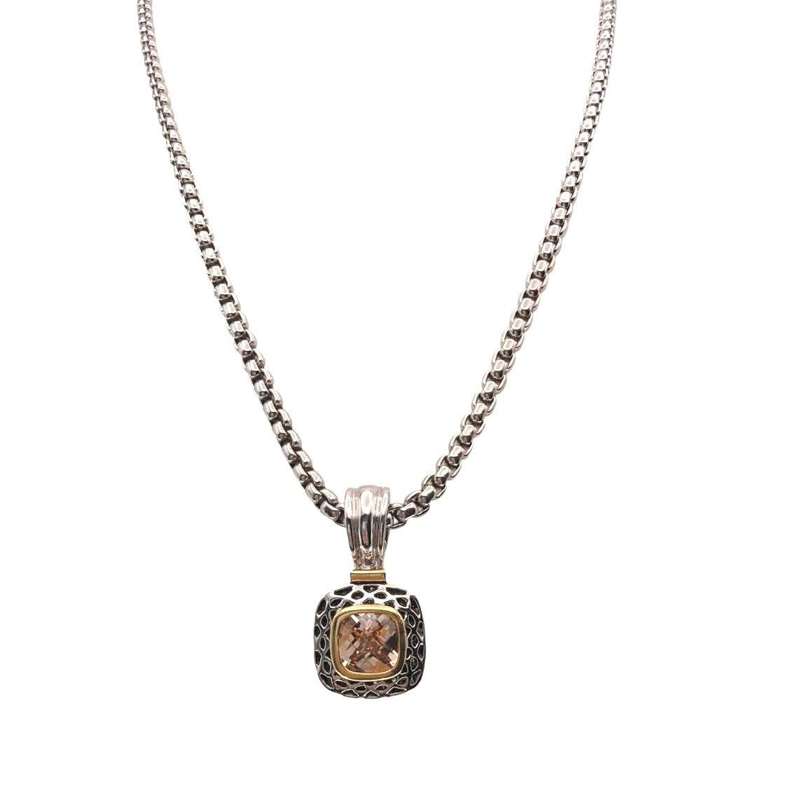 Vintage Silver Tone Retro Style Necklace With Topaz Tone Cubic Zirconia 18”