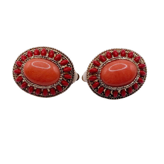 Red Coral Lucite Vintage Clip On Earrings