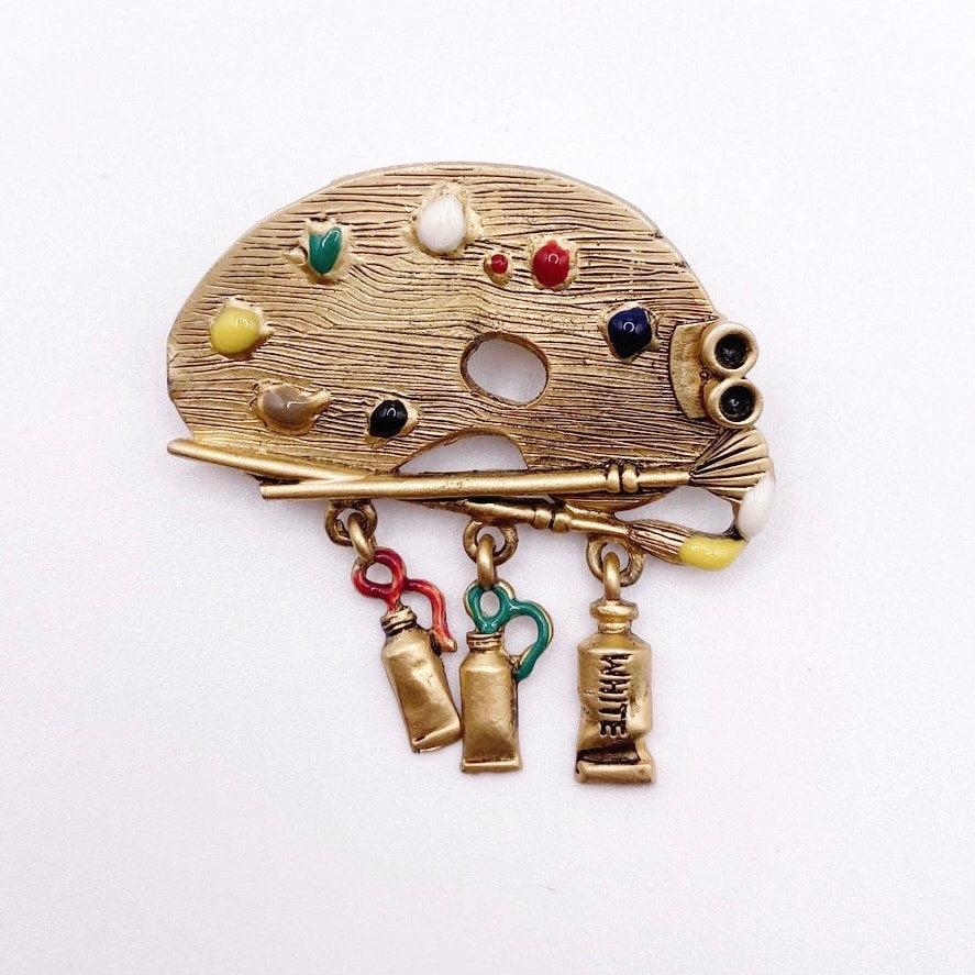 Vintage Danecraft Gold -Tone Artist Pallet Brooch Pin