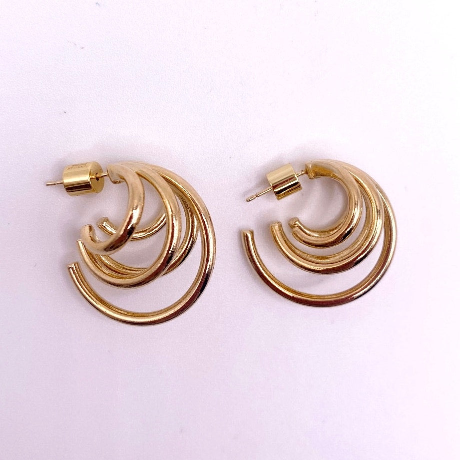 Jennifer Fisher Triple Lilly Hoops 14k Solid Gold Posts