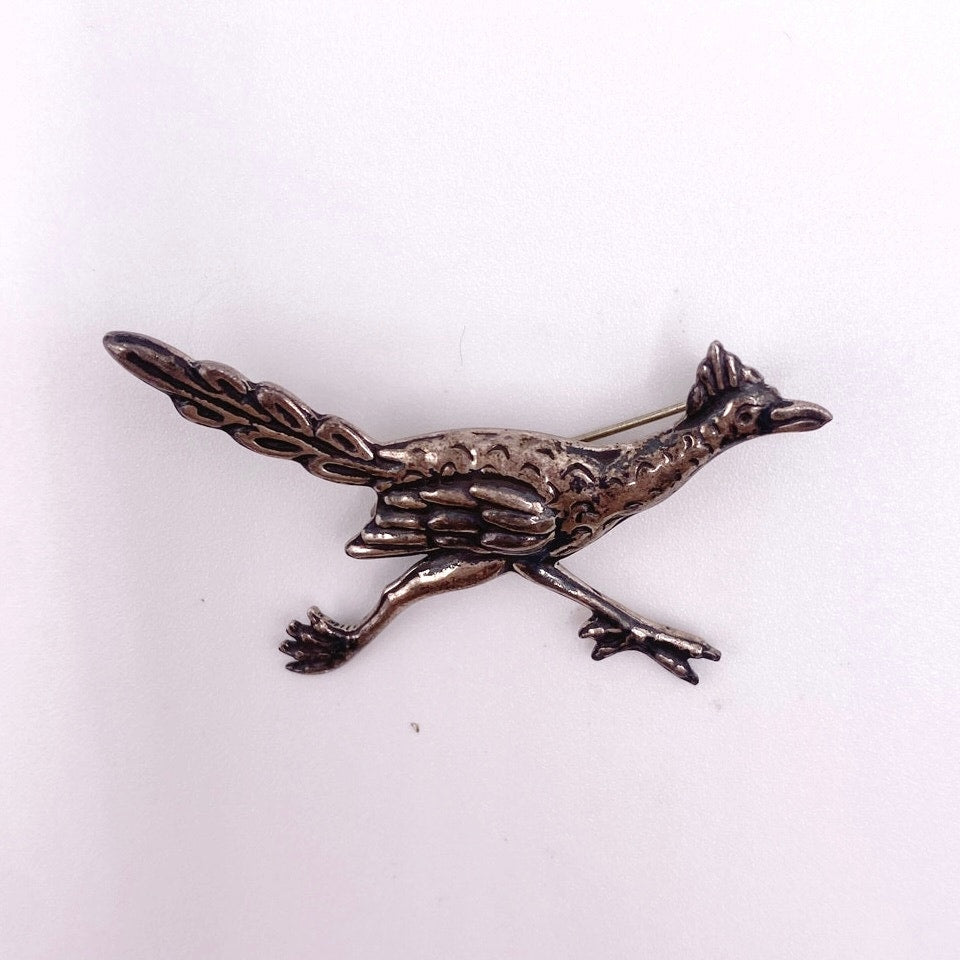 Taxco Hecho En Mexico Sterling Silver Roadrunner Brooch 2”