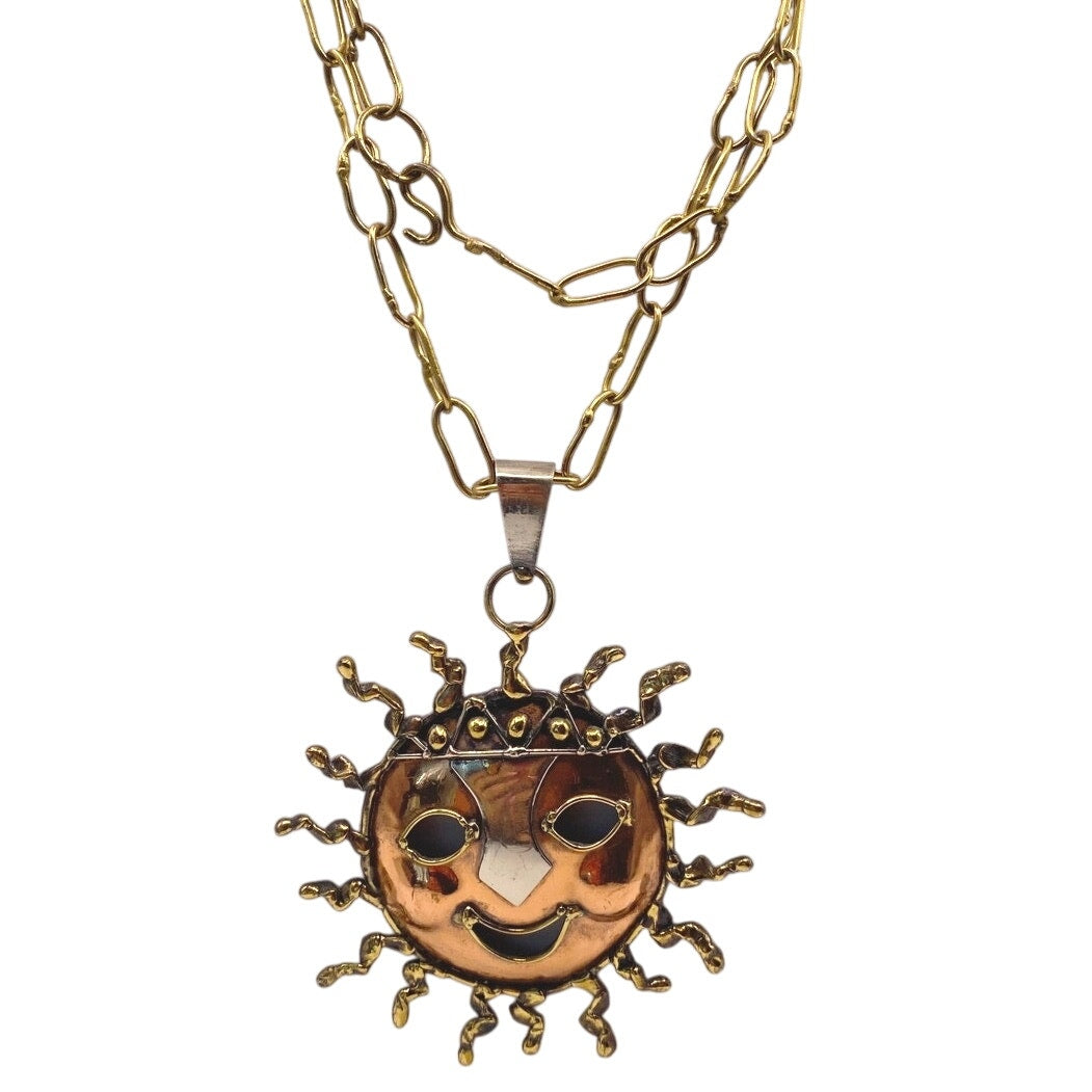 VTG Mixed Metal Sun Pendant Necklace