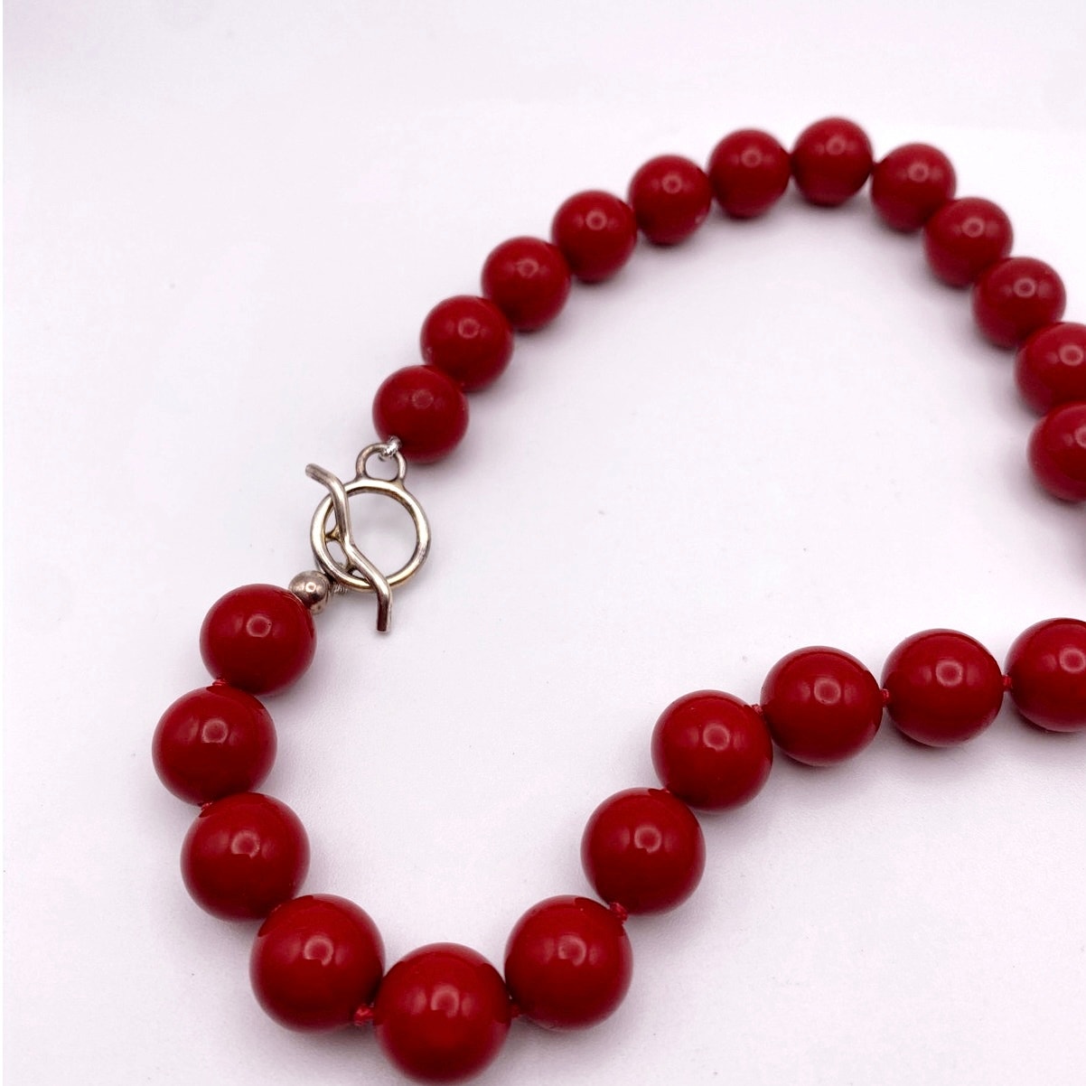 Simon Sebbag Designs Necklace Sterling Silver With Red Coated Shell Round Beads