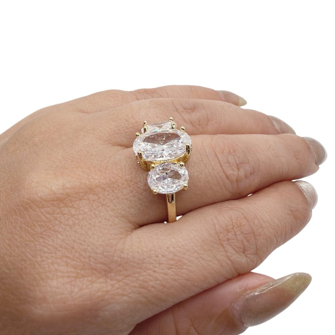 Gold Plated Eternity Ring with Three CZ Stones Size 6.5
