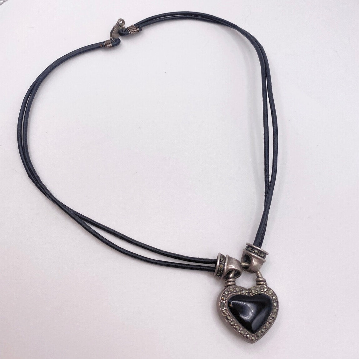 Sterling Silver Reversible Pendant Onyx and Mother of Pearl Necklace on a Cord