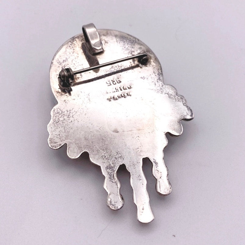 Taxco Mexico Sterling Silver Brooch With 1 inch Onyx Polished Stone 30.19 gr