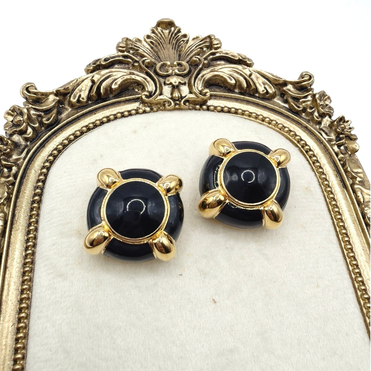St John’s Vintage Black Enamel Clip On Earrings