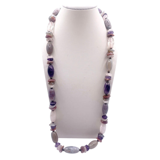 Vintage Handmade Amethyst and Mixed Gemstones Necklace Beautiful Polished