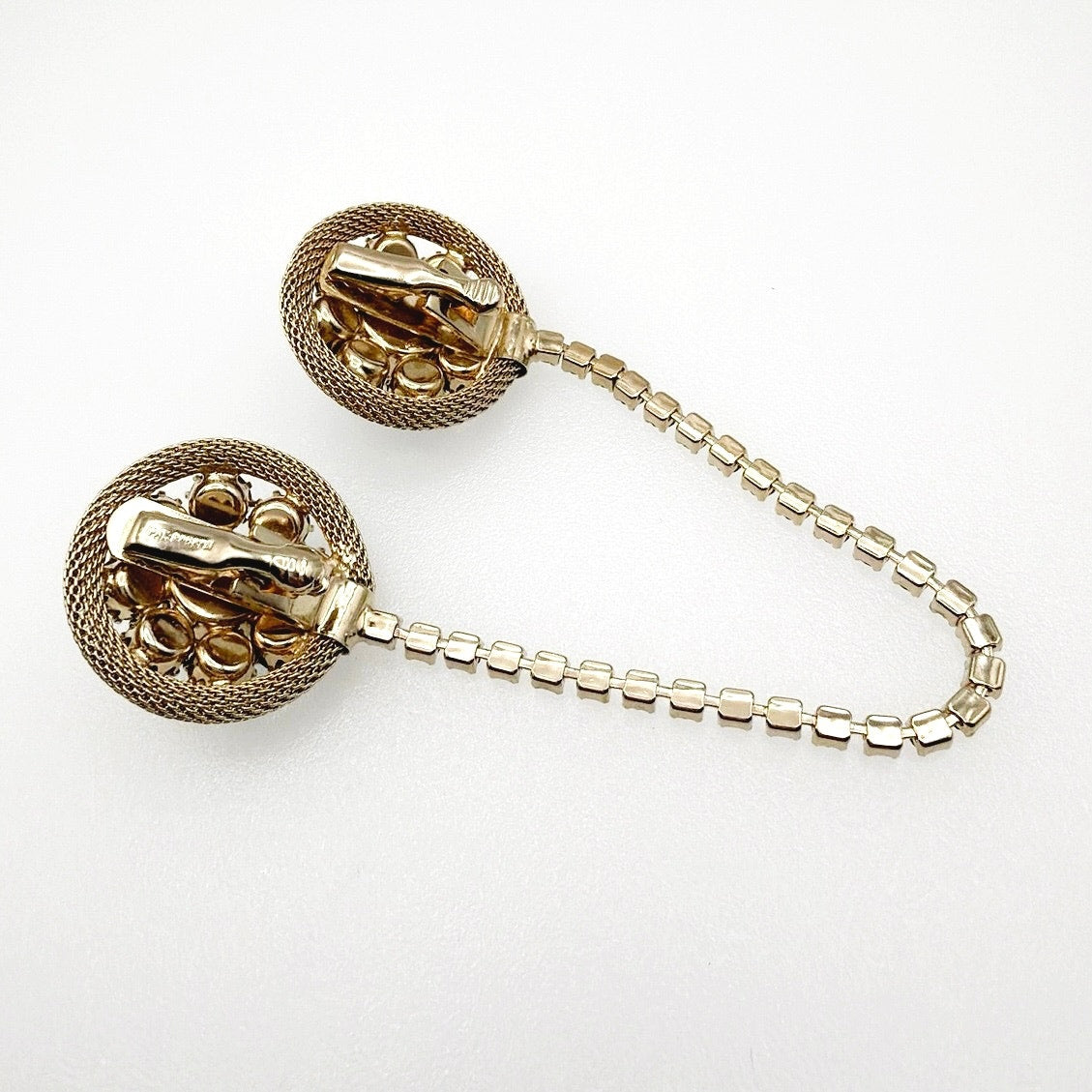 Vintage Green and Blue Rhinestones Sweater Clip 7” Chain