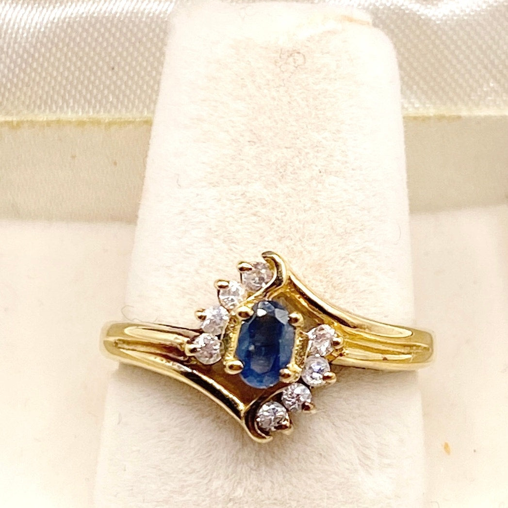 Gold Vermeil Sterling Silver and Blue Sapphire Ring Size 7.5