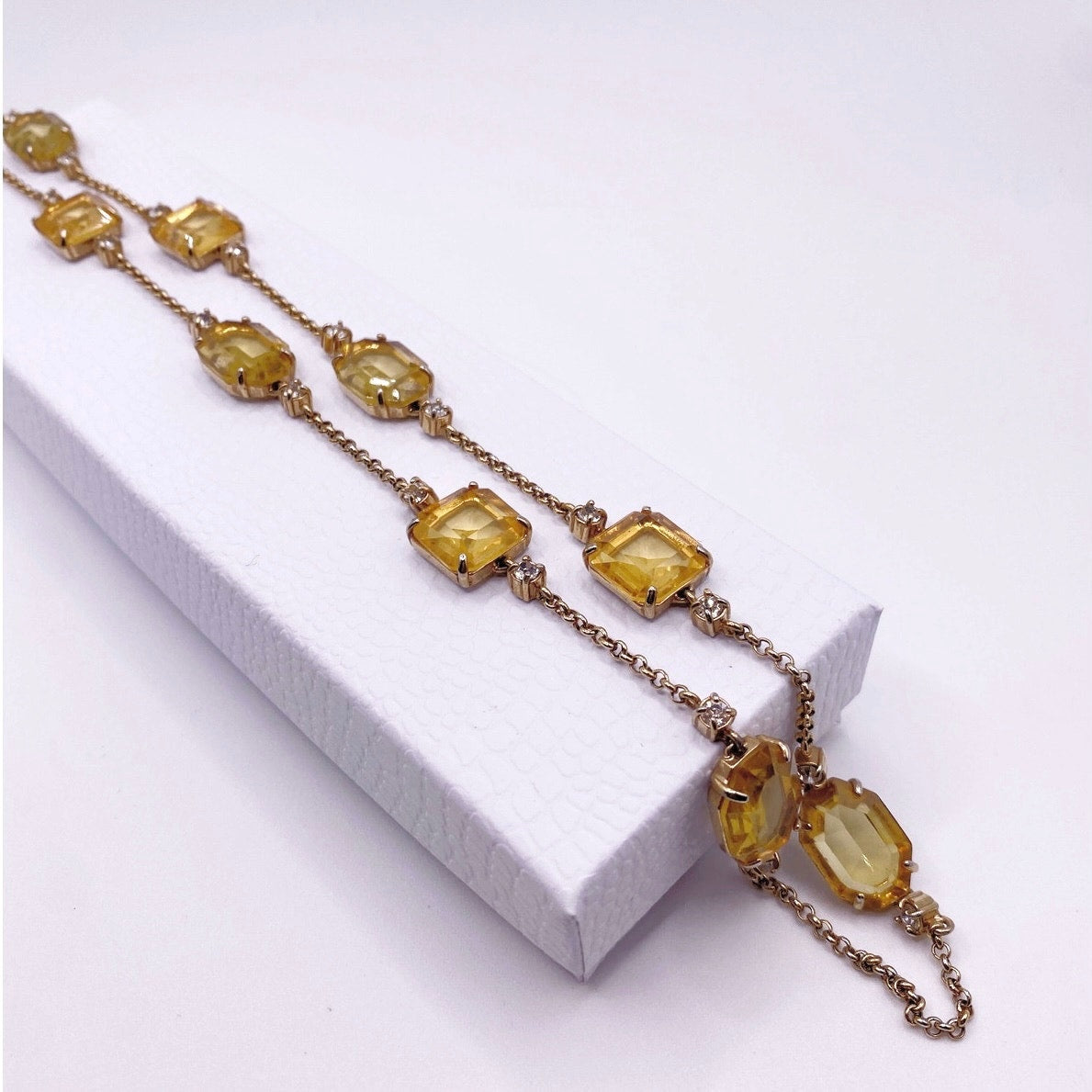 Vntg Ann Taylor Extra Large Necklace with Yellow Square Faceted Glass Stones 30”