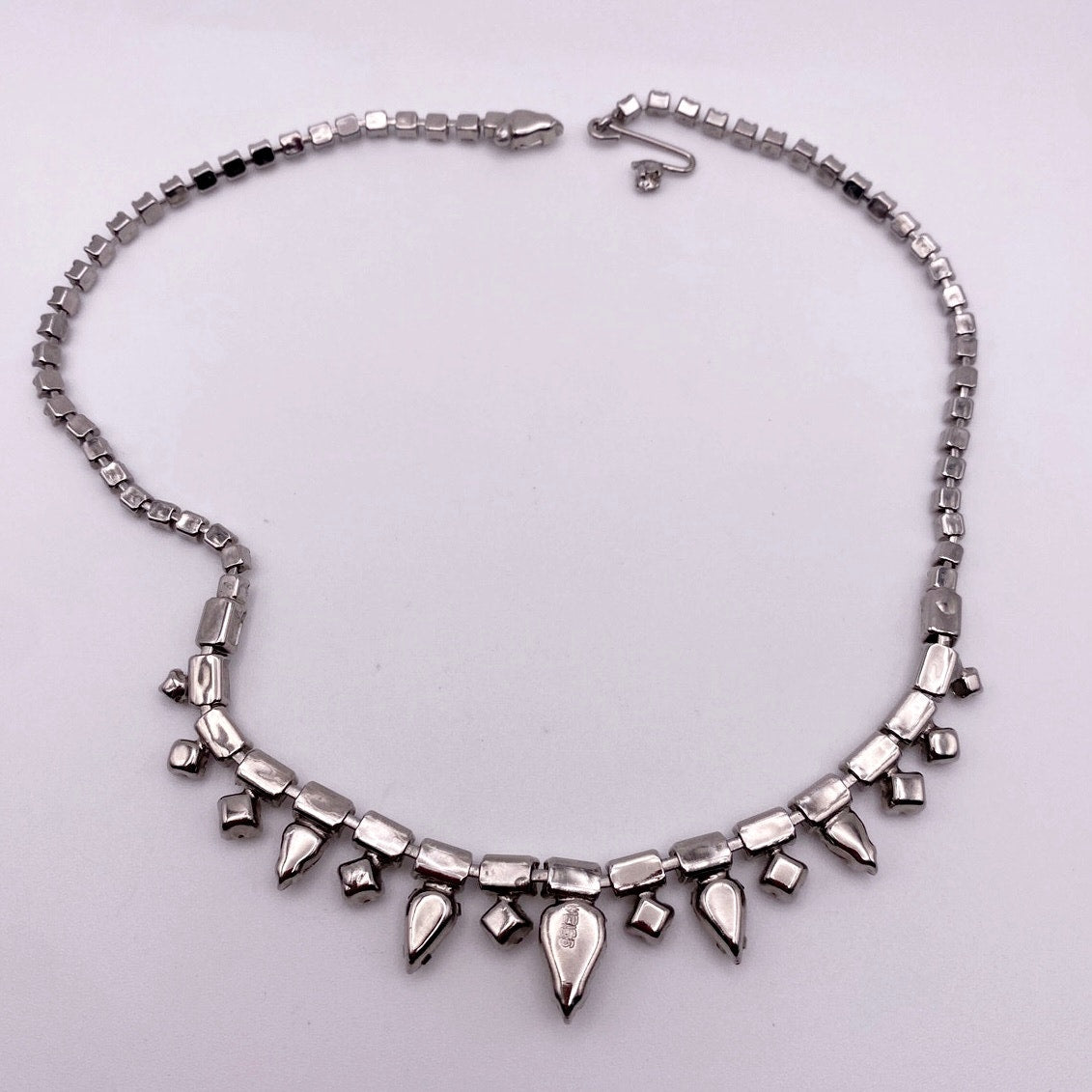 Weiss Signed Vintage Silver Tone Necklace with Rhinestones 15”