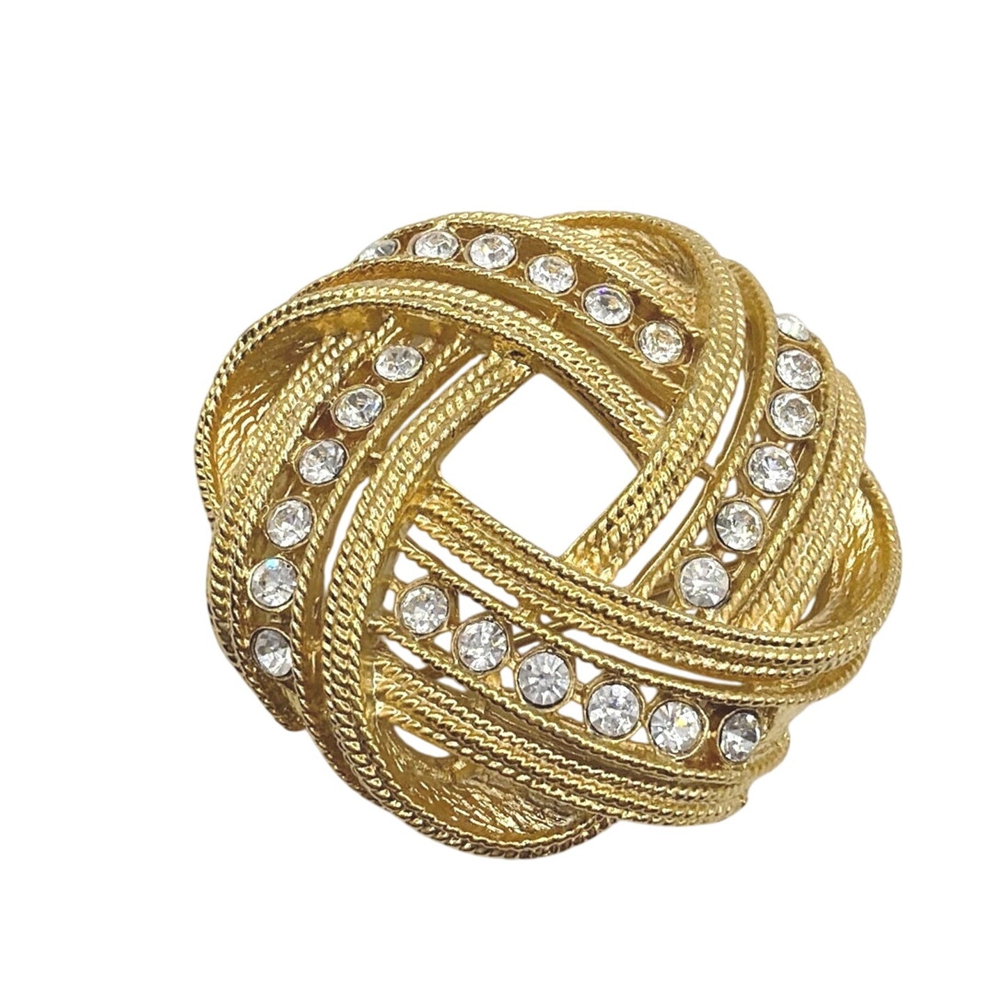 Vintage Brooch Rhinestones knot Gold Tone