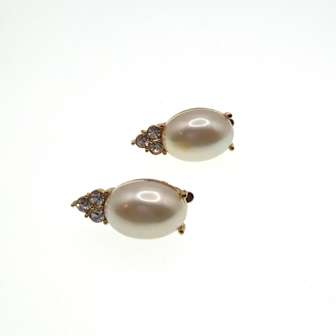 Trifari Faux Pearl Clip On Earrings